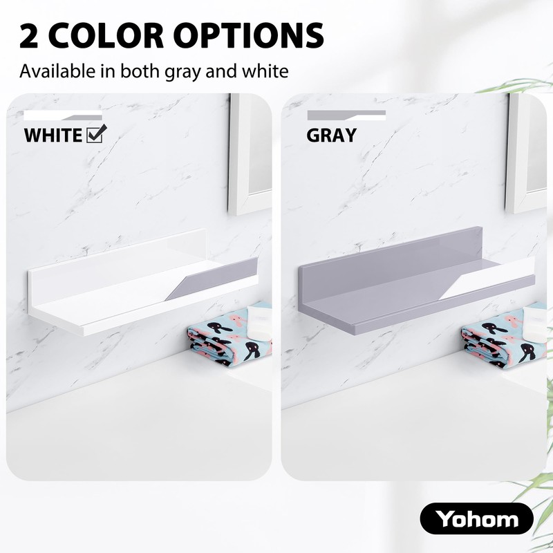 YOHOM Adhesive White Floating Shelves Bathroom Wall Organizer Shower Caddy