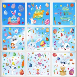 WD&CD Easter Window Stickers, 9 Sheets, Window Decoration, Easter, Window Decoration, Spring, Easter, Reusable, Easter Window Clings to Stickers, Rabbit Easter Eggs, Children's Room Decoration