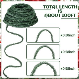 Jutom 100 Ft 0.98 Inch Christmas Miniature Artificial Pine Garlands Mini Pine Greenery Roping Garlands Mini Thin Wired Stems for Christmas Crafts Holiday Outdoor Decor (Green)