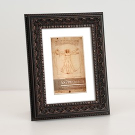 WYNCO 5x7 in. 2pk Black Bronze Ornate Classic Picture Frames, Matted to 3.5x5.5 inches, Tabletop or Wall Display, Real Glass Front