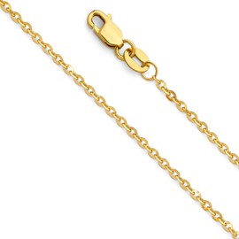 Wellingsale 14K Solid Yellow Gold 1.2mm DIamond Cut Rolo Chain with Spring Ring Clasp - 20" Inches