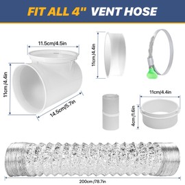 LOVIGA 90 Degree Dryer Vent Elbow with Hose Dryer Vent Connector, Space Saving Dryer Vent Connection, Easy Install Snap-on Dryer Vent Hose for Tight Space 4 Inch