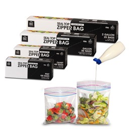 24/7 Bags- Variety Zip Storage Bags, 275 Count, 4 Sizes Including 2 Gallons, Easy Grip Open Tabs, Write-On Space, BPA-Free & Heavy Duty, Microwave Safe, Non-StandUp