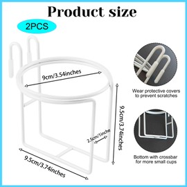 2 Pcs Shopping Cart Cup Holder, Updated Portable Cup Holder with Bottom Bar Stainless Steel Cup Holder Reusable Shopping Carts Drink Holder for Hanging Coffee Cup Tapered Cup Baby Bottle (White)