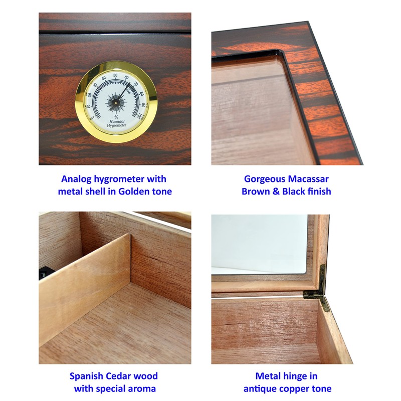DUCIHBA Cigar Humidors Storage 25-50 Cuba Cigars Case, Tempered Glass