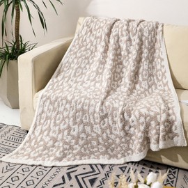 busy koala Soft Leopard Fuzzy Knitted Throw Blanket, Microfiber Cozy Warm Lightweight Blanket for Sofa Bed Home Decor Carry (Khaki/White, 50"x60")
