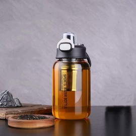 HOYUANSU Glass Tea Bottle with Infuser - Gass Tea Tumbler with Infuser, Borosilicate Glass Infuser Water Bottle with Straw, Sleeve,Lock Lid and Handle, Leakproof (750ML)