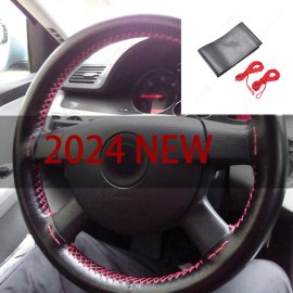 CHUSYYRAY 2024 NEW15" Black & Red DIY Steering wheel Cover Genuine Leather for Dodge