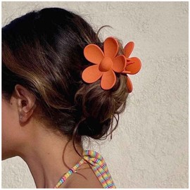 Aneneiceera Vintage Acrylic Flower Hair Claw Clip Neon Daisy Hair Pine Clip Orange Ponytail Claw Barrette Minimalist Floral Hair Clip Hair Accessories for Women (Orange)