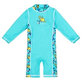 Landora® Baby / Toddler Swimwear Onesie with UV Protection 50+ and Oeko-Tex 100 Certification in Blue or Turquoise, Turquoise - Long Sleeve