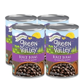 Green Valley Organics Black Beans | Certified Organic | Deliciously Tender, Creamy & Mild | Deep Dark Skin | Good Source of Dietary Fiber & Protein | 15.5 oz can (Pack of 4)