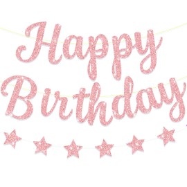 Blopee Pink Happy Birthday Banner for Women/Girl Birthday Party Decorations Glitter Star Birthday Garland Banner Sign