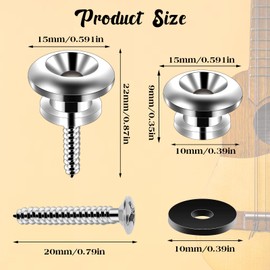 2 Pcs Guitar Strap Locks Button Mushroom Style Anti Slipping Strap Lock Buttons with Mounting Screws Metal End Pins Accessories Music Parts for Guitar Bass Ukulele (Black)