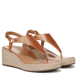 Vionic Women's Solano Kirra Wedge Toe Post Comfortable Wedge Heels- Supportive Wedges Comfort Shoes Argan Brown Leather 8 Medium