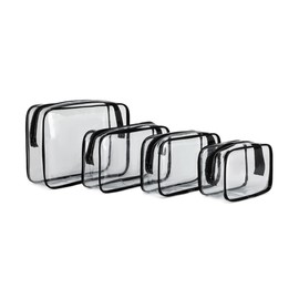 FLORPERRY Clear Pouch, Transparent Makeup Pouch, Makeup Bag Set, Functional Makeup Pouch, PVC, Clear Bag, Waterproof, Makeup Pouch, Set of 4, Cosmetic Bag, Business Trip, Travel, Sea, Gym, Hot