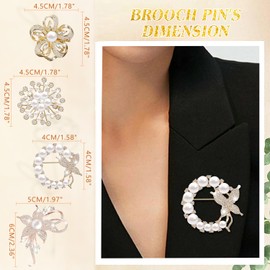 Yadiana 4 Pcs Gold Brooches and Pins for Women, Simulated Pearl Rhinestone Crystal Brooch Pins Stylish Women's Flower Butterfly Brooches Pins Bulk, Elegant Clothing Accessory Pins for Women Fashion