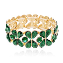 chaoyite Women's Wide Stretch Bangle Bracelets Wedding Bridal lucky 4-leaf Clover Crystal Bracelet Statement Jewelry for Brides Bridesmaids Prom Party Costume Accessories #1621