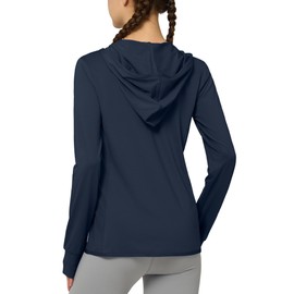 Willit Women's UPF 50+ Sun Protection Shirts UV Long Sleeve Zip Hoodies SPF Lightweight Jacket Hiking Outdoor with Pockets Navy Large