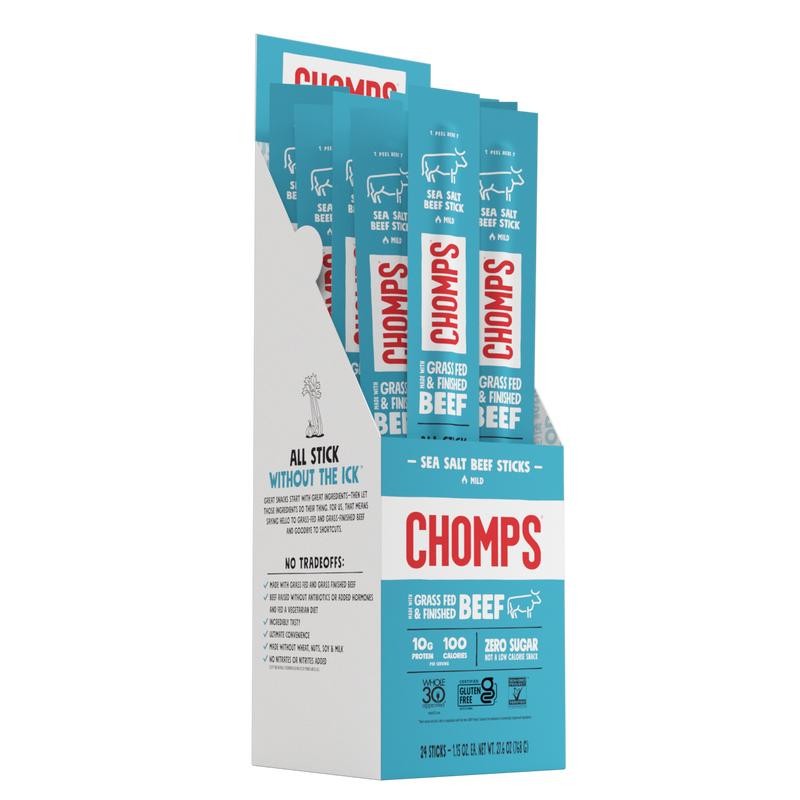 Chomps Sea Salt Grass-Fed and Finished Beef Stick - Box: