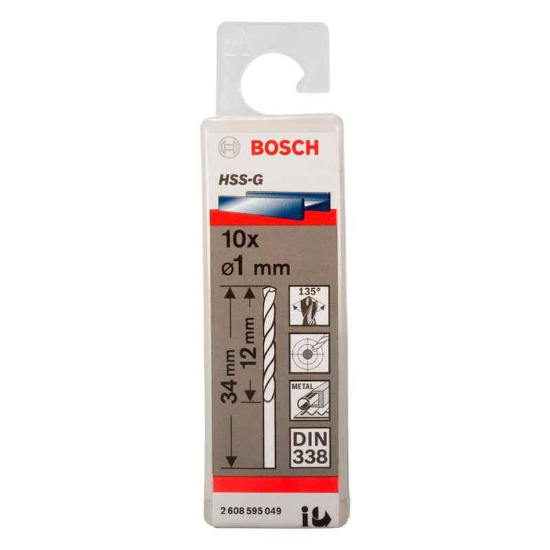 Bosch Professional 10x HSS-G Metallbohrer (für Metall, Ø 1 mm,
