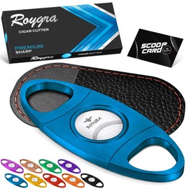 roygra Cigar Cutter with Leather Protector, Stainless Steel Double Blade Guillotine (Blue)