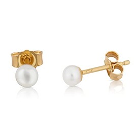 NKlaus Pair of Genuine Freshwater Pearl Stud Earrings 333 Yellow Gold 8ct Bouton Pearl Earrings, Yellow Gold