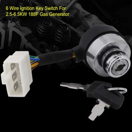 Ignition Key Switch Ignition Lock Cylinder 6 Wire On Off Start with 2 Key for 2.5-6.5KW 188F Starter Gas Generator Car Boat Bike Tractor Trailer