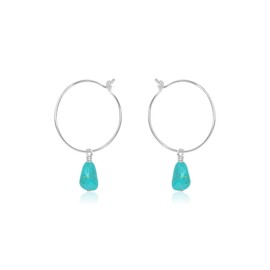 Turquoise Raw Nugget Hoop Earrings in Sterling Silver