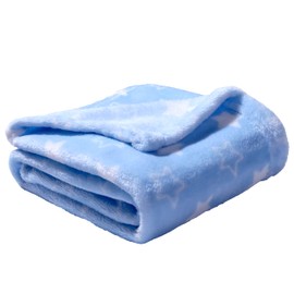 Adore Home Soft Fleece Baby Blanket Plush Flannel Newborn Moses Basket Pram Girl & Boy, Blue With Stars, 60x90cm