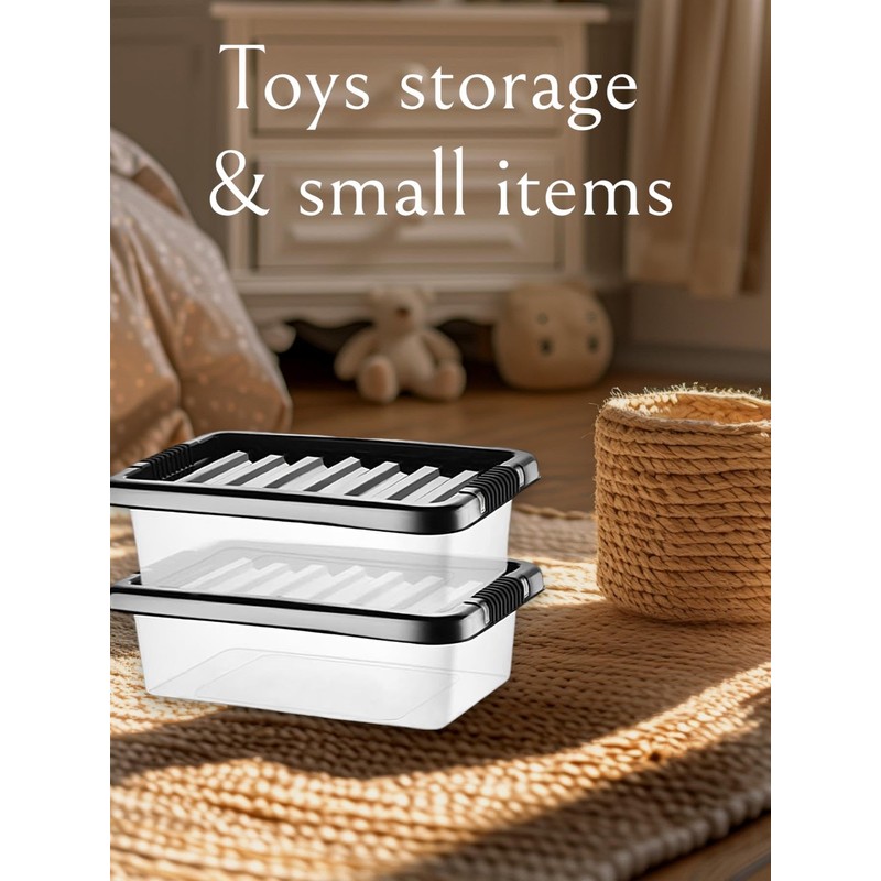 Buystarget 2X 6L Storage Boxes with Black Lids Clear Plastic