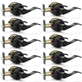 Hasmikit 10 Pack Matte Black Door Handles Privacy Door Levers, Heavy Duty Bed and Bath Door Locks Interior Door Knobs, Reversible Keyless Wave Lever Door Handles