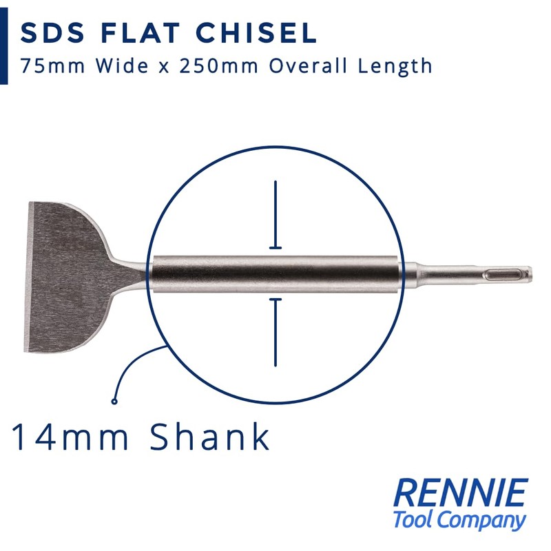 Rennie Tools SDS Plus Chisel Bit 75mm Wide x 250mm