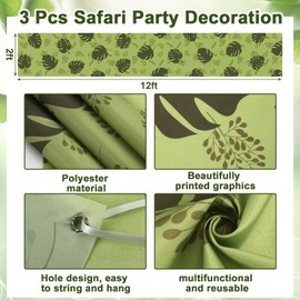 Moukeren 3 Pcs 36 ft Rainforest Palm Leaves Decorations for Vbs Jungle Tropical Safari Ceiling Hanging Decor with Ropes Hawaiian Luau Rainforest Jungle Party Banner for Summer Sunday School Classroom