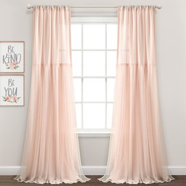 Lush Decor Tulle Skirt Solid Window Curtain Panel Pair, 84" L x 40" W, Blush