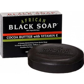 MADINA African Black Soap Cocoa Butter with Vitamin E, 3.5 Oz (Pack of 2)