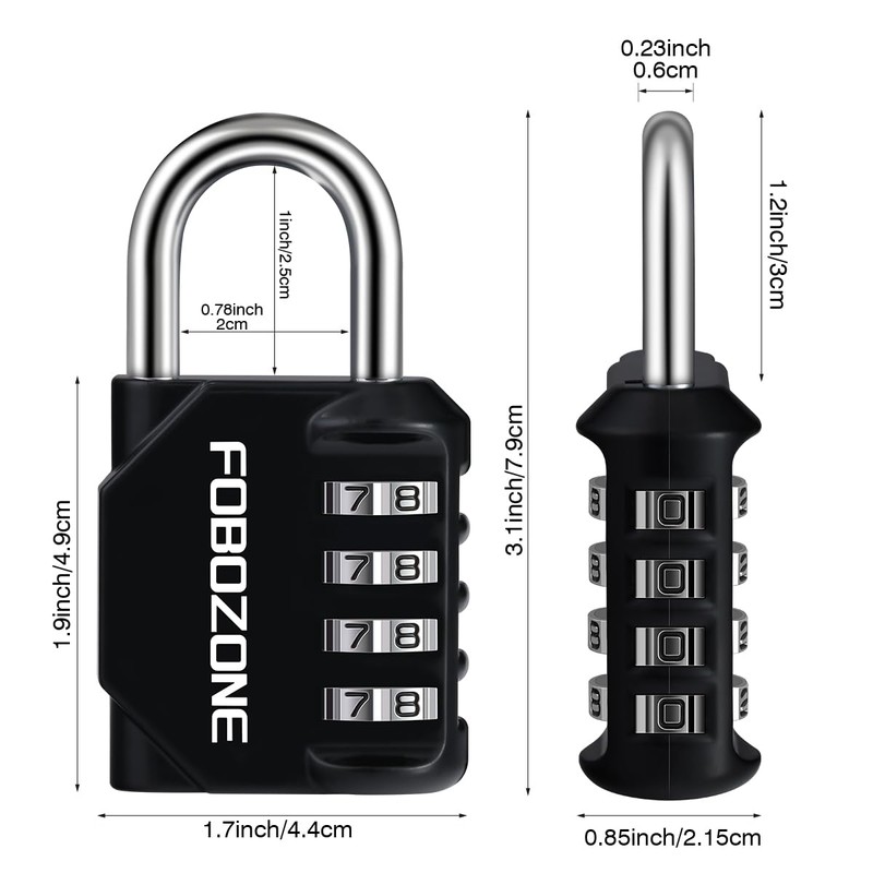FOBOZONE Combination Locks Padlock, 4 Digit Waterproof Padlock with Resettable
