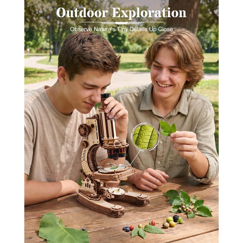 ROKR Wooden 3D Puzzle Building Kit, Real Optical Microscope with