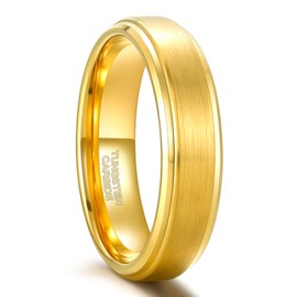 Greenpod 6mm 24K Gold Tungsten Carbide Rings for Men Women Stepped Edge Brushed Wedding Band Scratch Resistant Size 9.5
