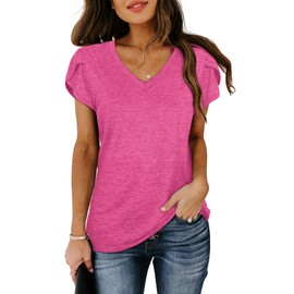 WIHOLL Womens T Shirts Loose Fit Short Sleeve Valentine Tops Going Out Outfits Summer 2025 Trendy Pink L