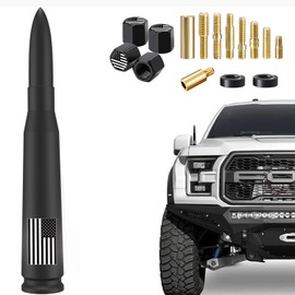 Car Truck Bullet Antenna with Valve Stem Caps - Mast for GM Chevy Silverado 1500 2500 3500 HD Avalanche Ford F150 F250 F350 Denali Heavy Duty Pickup Car Accessories(Black) - Anti Theft Desgin