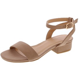 Open Toe Ankle Strap Low Chunky Block Heel Dressy Sandal, Taupe, 10