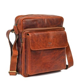 ALMADIH Leather Shoulder Bag Men's Perfect for Tablet iPads 12.9 Inch – DON Brown – Compact Genuine Leather Case for Work and Everyday Use Messenger Shoulder Bag Small Men's Bag, Don Bd