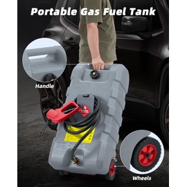 15 Gallon Gas Can With Wheels, Portable Gas Tank With Le Fluid Transfer Siphon Pump, 10ft Delivery Hose, Leak-Proof Gas Container, Ideal for Cars, Lawn Mowers, Boats, ATVs, Red