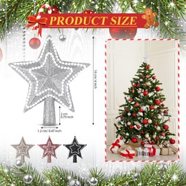 Hollowfly Glitter Mini Star Christmas Tree Topper Christmas Star Pearl Tree Topper Christmas Tree Decoration Mini Christmas Star Tree Toppers Decorative for Holiday Ornament(Silver,4 Inch)