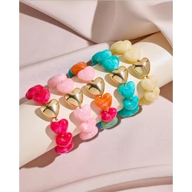 FAUTHENTICUTE Colorful Heart Bead Bracelet for Women with Chunky Gold Heart Charm Boho Beaded Stretch Bracelet Stack Chunky Rainbow Bead Strand Bracelets for Summer Beach Jewelry Gift