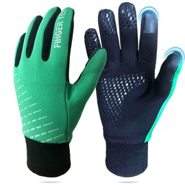 Kids Cycling Gloves Winter Full Finger Warm Touchscreen Running, Boys Girls Glove Grip Liner Thermal for School Sport Snow Windproof Waterproof Anti-Slip (Green, M)