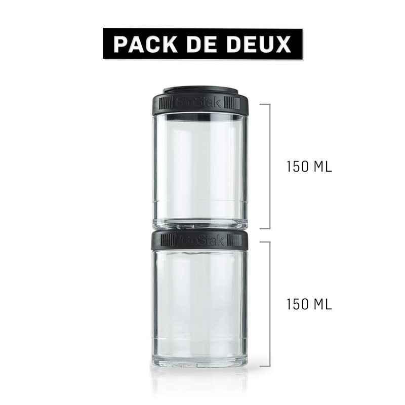 BlenderBottle GoStak Twist n' Lock Storage Jars, 150cc 2-Pak, Black