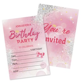HOMANGA Birthday Party Invitations for Girls, 20Pcs Birthday Invitation Cards with Envelopes, Pink Party Invites for Kids(10x15cm, Double-Sided)