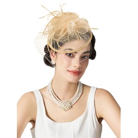 SWEETV Fascinators Hats for Women, Tulle Flower Tea Party Hats for Kentucky Tea Hat Derby, Cocktail, Wedding, Fancy Dress Party, Champagne