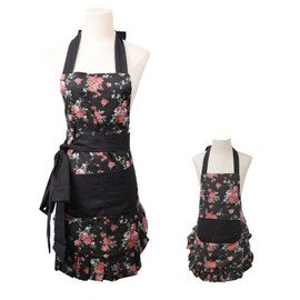 Surblue Kitchen Aprons with Pockets for 2 Pockets for Mama and Me, Cute Mother and Daughter Apron Set for Cooking,Baking,BBQ,Painting and Gardening, Style Diana, Cotton,Extra-Long Tie,Black,2 PCS